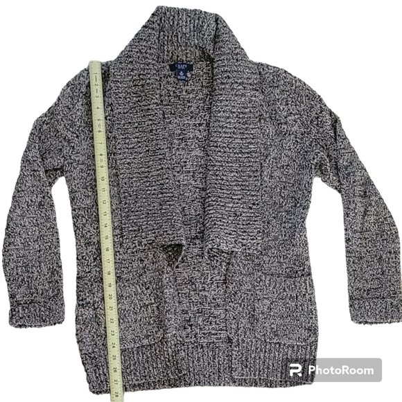 Heathered Open Front Neutral Cardigan Long Sweater Shawl Collar Patch Pockets - Picture 9 of 11